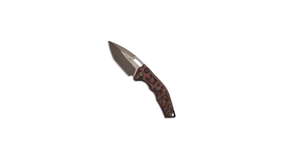 Heretic Knives Heretic Knives Medusa Tanto Auto Knife Blood Red CamoCarbon 3.2" Bronze *DISC*, Black/Red, CPM MagnaCut, adult, BHQ-218812