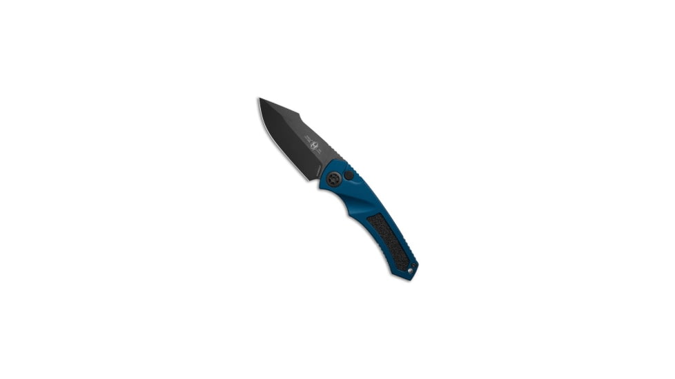Heretic Knives Heretic Knives Pariah Auto Knife Blue Aluminum W/ Grip Inserts 3.8" DLC, Blue, CPM MagnaCut, adult, BHQ-209284
