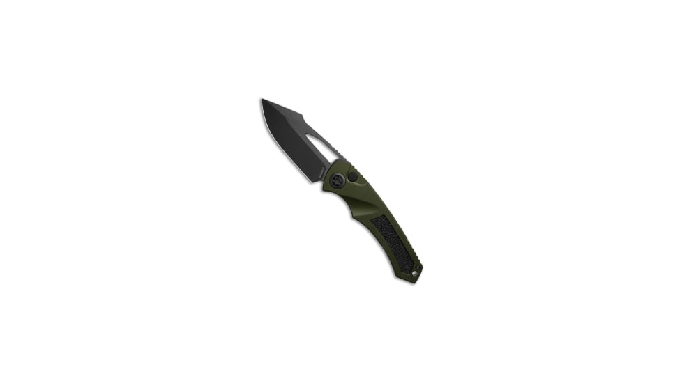 Heretic Knives Heretic Knives Pariah Manual Button Lock Knife OD Green Aluminum 3.8" DLC, OD Green, CPM MagnaCut, adult, BHQ-209286