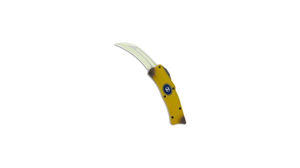 Heretic Knives Heretic Knives ROC D/A OTF Automatic Knife Stabnana Freshly Peeled 3" Yellow, Brown/Yellow, CPM MagnaCut, adult, BHQ-197310