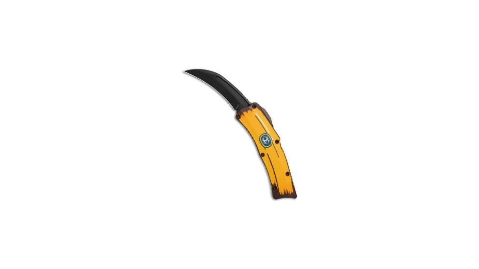 Heretic Knives Heretic Knives ROC D/A OTF Automatic Knife Stabnana Yellow Cel Shade 3" DLC, Brown/Yellow, CPM MagnaCut, adult, BHQ-219992