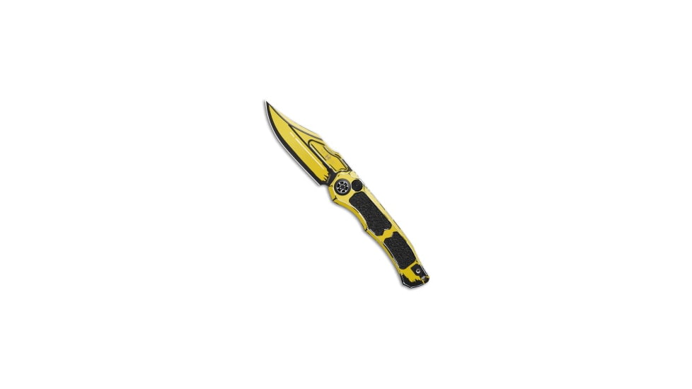 Heretic Knives Heretic Knives Wraith V4 Automatic Knife Yellow Cel Shade Al 3.7" Yellow, Black/Yellow, CPM MagnaCut, adult, BHQ-220192