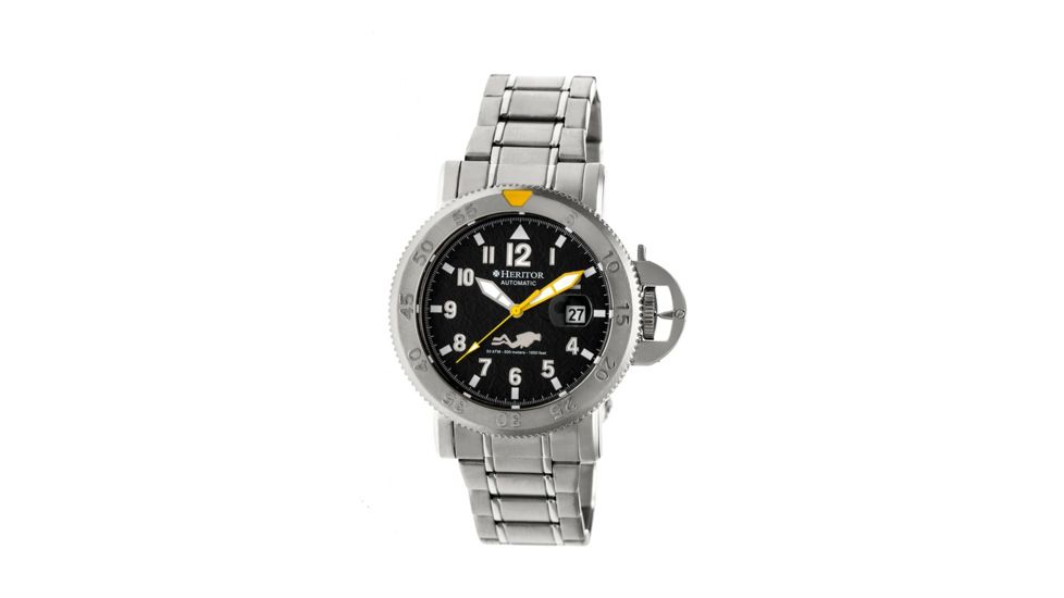 Heritor Automaitc Cahill Diver's Bracelet Watch, black  silver HERHR5102