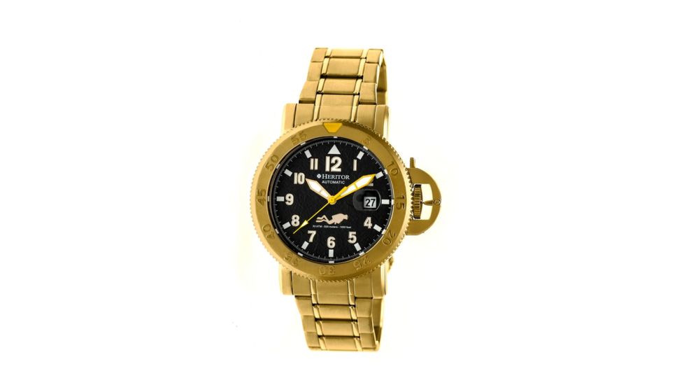 Heritor Automaitc Cahill Diver's Bracelet Watch, black  gold HERHR5103