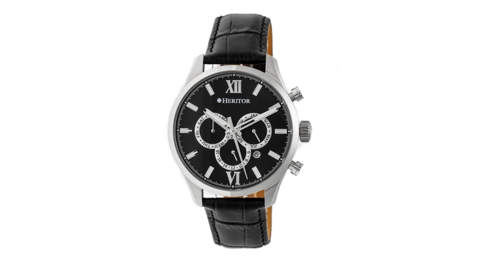 Heritor Automatic Benedict Leather-Band Watch with Day/Date, Black/Black HERHR6802