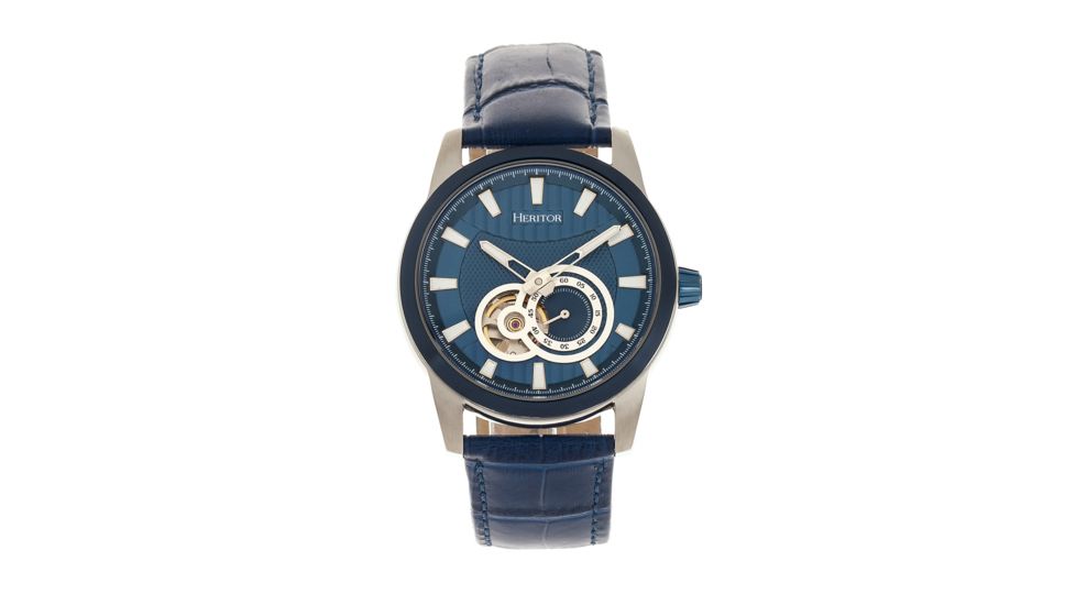 Heritor Automatic Davidson Semi-Skeleton Leather-Band Watch, Blue, One Size, HERHR8004