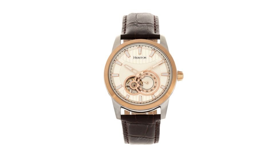 Heritor Automatic Davidson Semi-Skeleton Leather-Band Watch, Rose Gold/Silver, One Size, HERHR8003