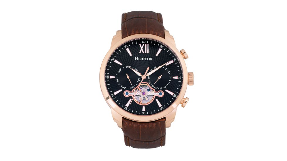 Heritor Automatic Davidson Semi-Skeleton Leather-Band Watch, Silver, One Size, HERHR8001