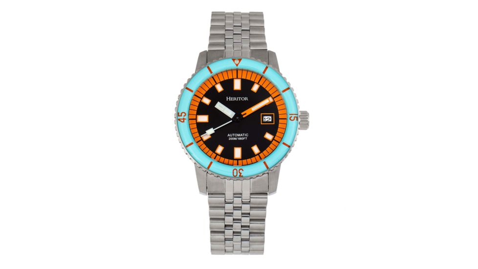 Heritor Automatic Edgard Bracelet Diver's Watch w/Date, Light Blue/Black, One Size, HERHR9102