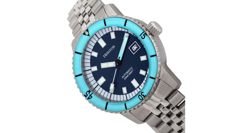 Heritor Automatic Edgard Bracelet Diver's Watch w/Date, Light Blue/Navy, One Size, HERHR9104