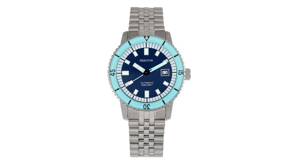 Heritor Automatic Edgard Bracelet Diver's Watch w/Date, Light Blue/Navy, One Size, HERHR9104