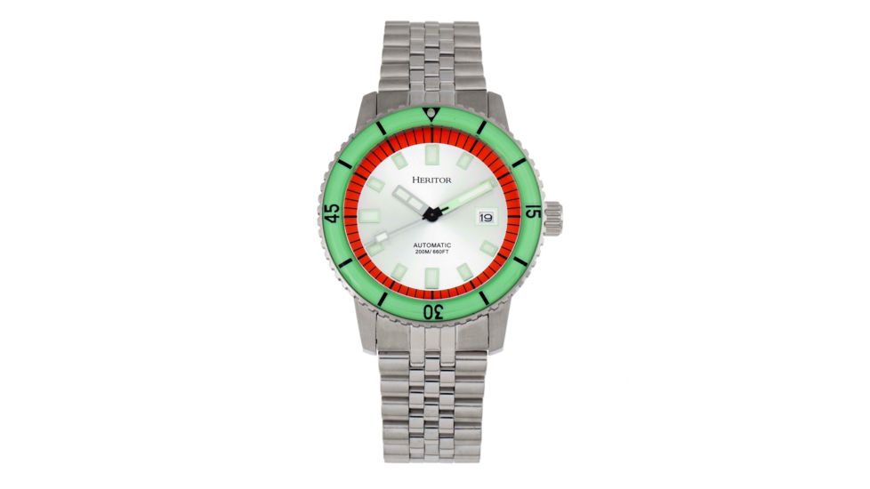 Heritor Automatic Edgard Bracelet Diver's Watch w/Date, Mint/Silver, One Size, HERHR9101