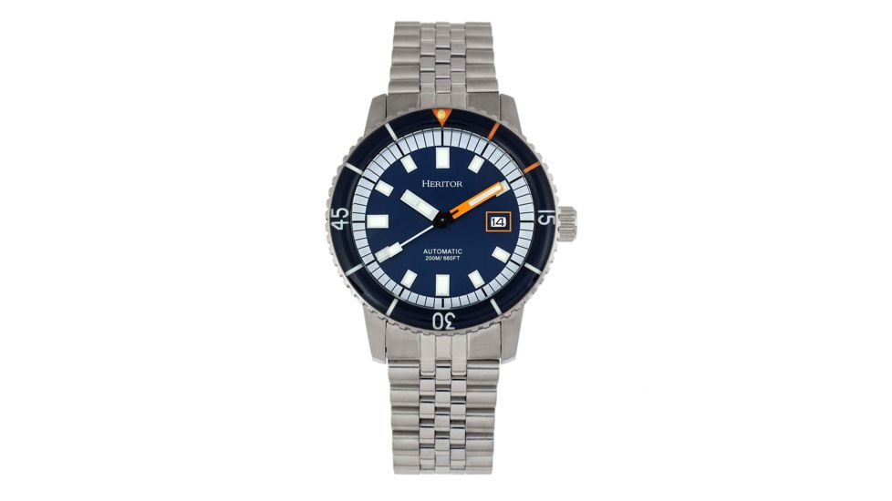 Heritor Automatic Edgard Bracelet Diver's Watch w/Date, Navy, One Size, HERHR9103