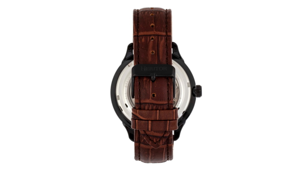 Heritor Automatic Harding Semi-Skeleton Leather-Band Watch, Black, One Size, HERHR9006