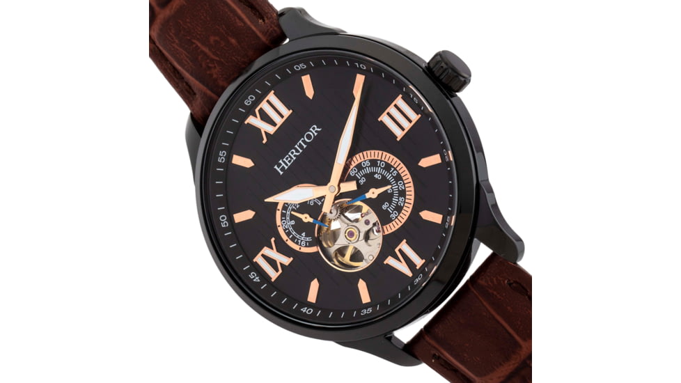 Heritor Automatic Harding Semi-Skeleton Leather-Band Watch, Black, One Size, HERHR9006