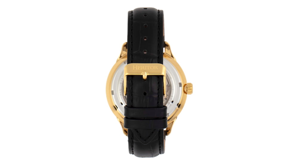 Heritor Automatic Harding Semi-Skeleton Leather-Band Watch, Gold/Black, One Size, HERHR9004
