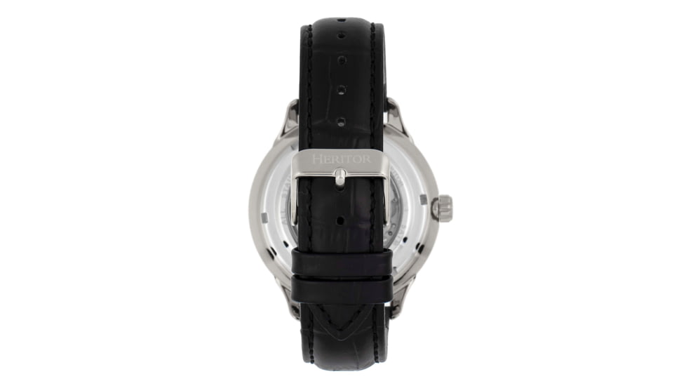 Heritor Automatic Harding Semi-Skeleton Leather-Band Watch, Silver/Black, One Size, HERHR9002