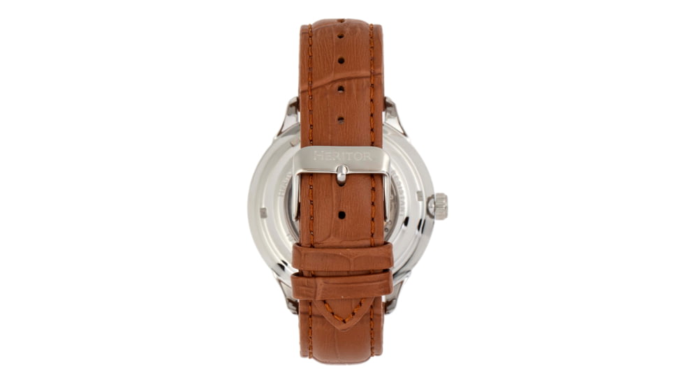 Heritor Automatic Harding Semi-Skeleton Leather-Band Watch, Silver/Green, One Size, HERHR9003