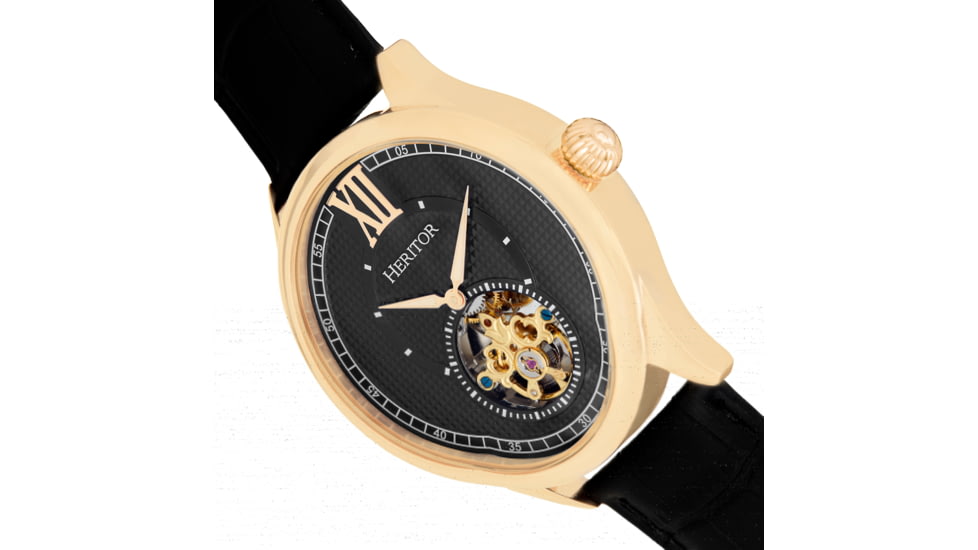 Heritor Automatic Hayward Semi-Skeleton Watch - Mens, Black/Black/Gold, One Size, HERHR9404