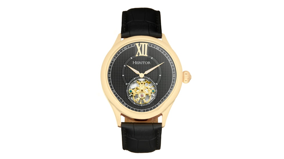 Heritor Automatic Hayward Semi-Skeleton Watch - Mens, Black/Black/Gold, One Size, HERHR9404