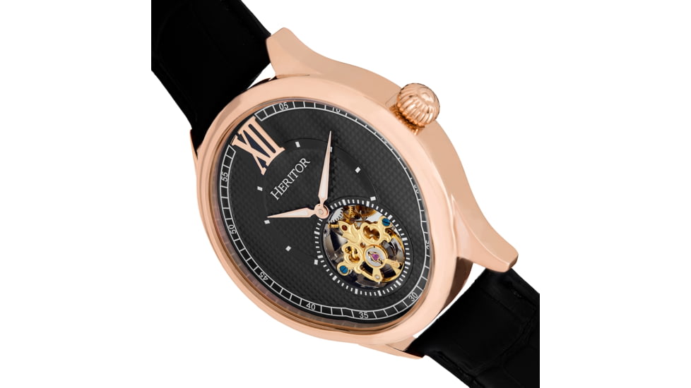 Heritor Automatic Hayward Semi-Skeleton Watch - Mens, Black/Black/Rose Gold, One Size, HERHR9406