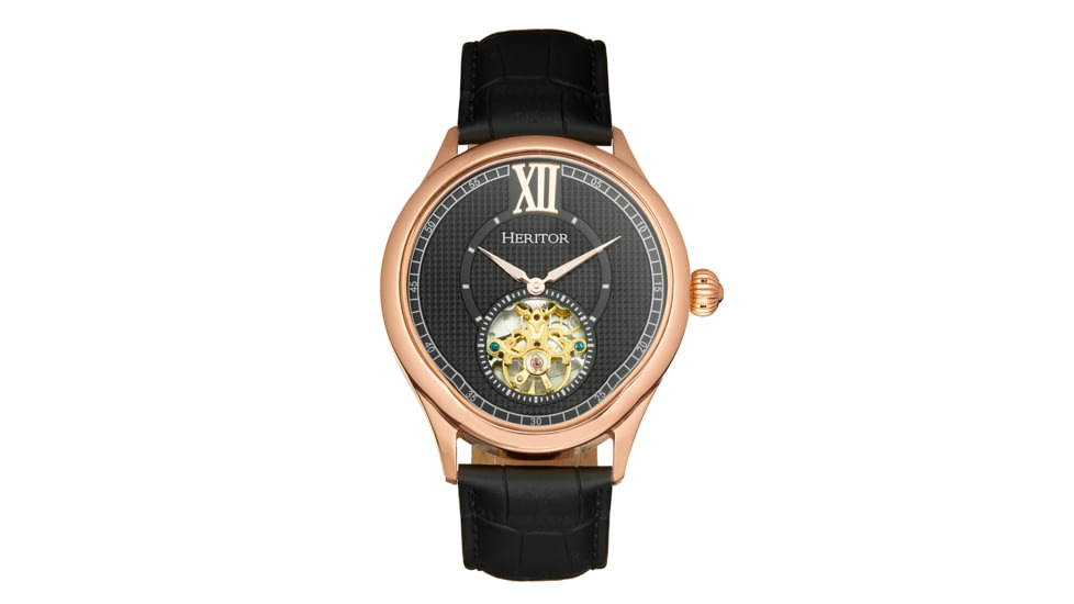 Heritor Automatic Hayward Semi-Skeleton Watch - Mens, Black/Black/Rose Gold, One Size, HERHR9406