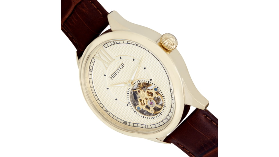 Heritor Automatic Hayward Semi-Skeleton Watch - Mens, Gold/Brown, One Size, HERHR9405