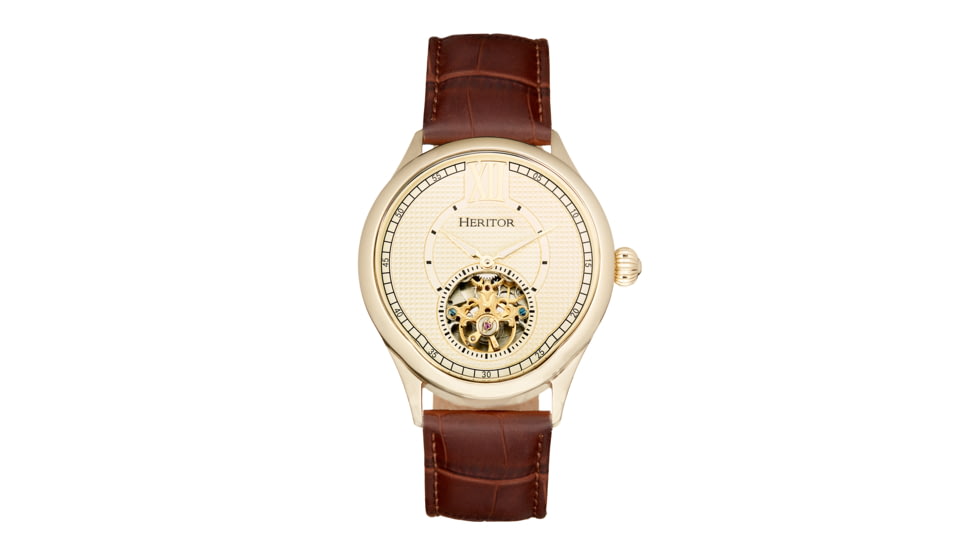 Heritor Automatic Hayward Semi-Skeleton Watch - Mens, Gold/Brown, One Size, HERHR9405