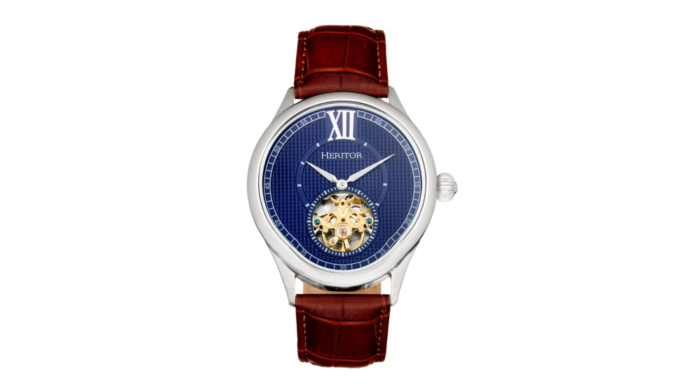 Heritor Automatic Hayward Semi-Skeleton Watch - Mens, Navy/Brown, One Size, HERHR9403