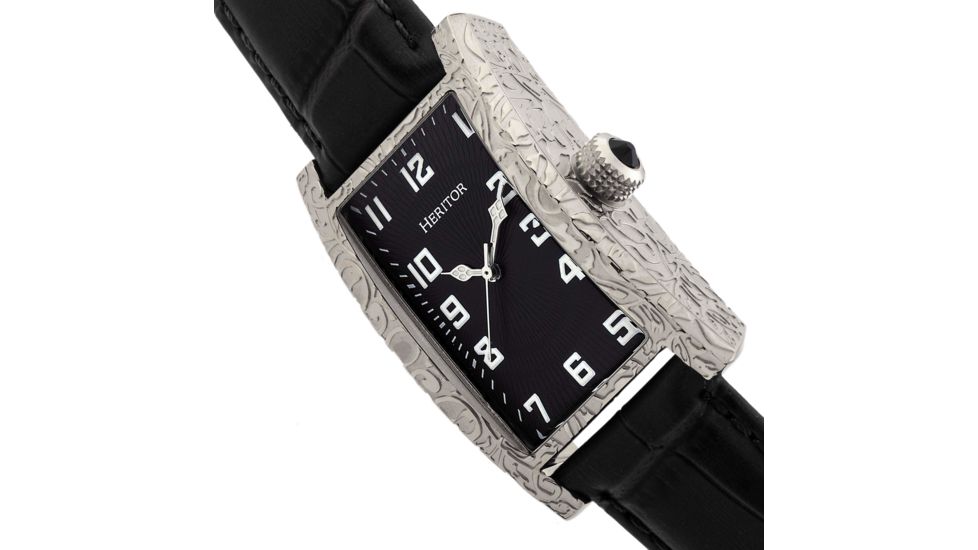 Heritor Automatic Jefferson Leather-Band Watch, Silver/Black, One Size, HERHR8801