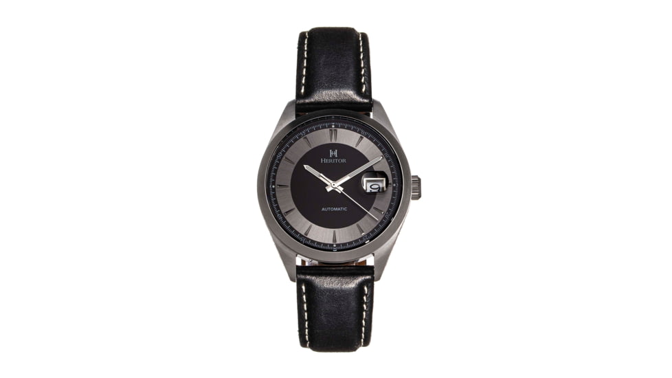 Heritor Automatic Leather-Band Watch w/Date, Black, HERHS1403, Black, One Size, HERHS1403