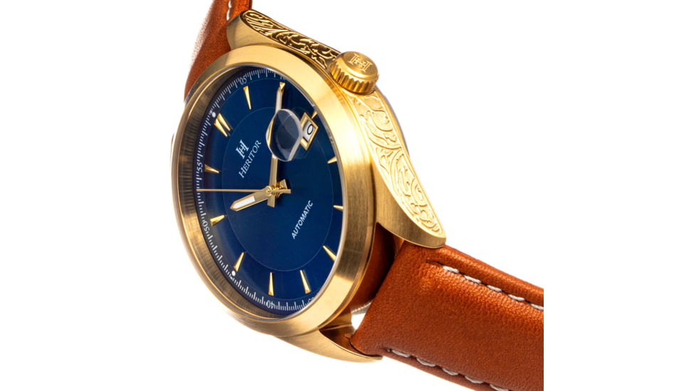 Heritor Automatic Leather-Band Watch w/Date, Dark Blue/Tan, HERHS1405, Dark Blue/Tan, One Size, HERHS1405