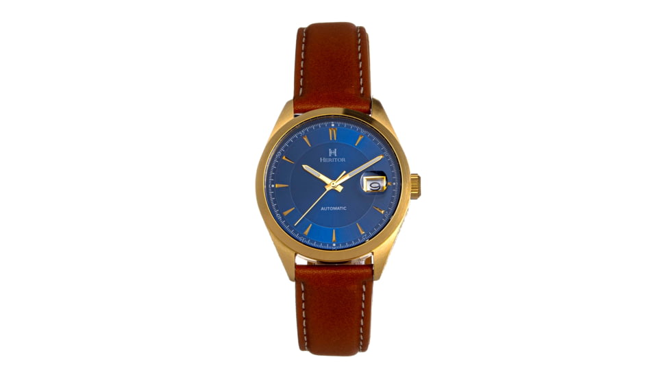 Heritor Automatic Leather-Band Watch w/Date, Dark Blue/Tan, HERHS1405, Dark Blue/Tan, One Size, HERHS1405