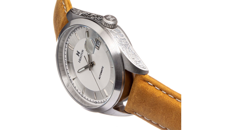 Heritor Automatic Leather-Band Watch w/Date, White/Beige, HERHS1401, White/Beige, One Size, HERHS1401