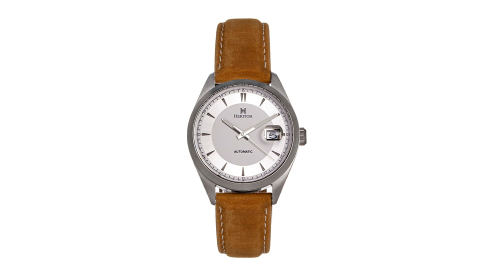 Heritor Automatic Leather-Band Watch w/Date, White/Beige, HERHS1401, White/Beige, One Size, HERHS1401
