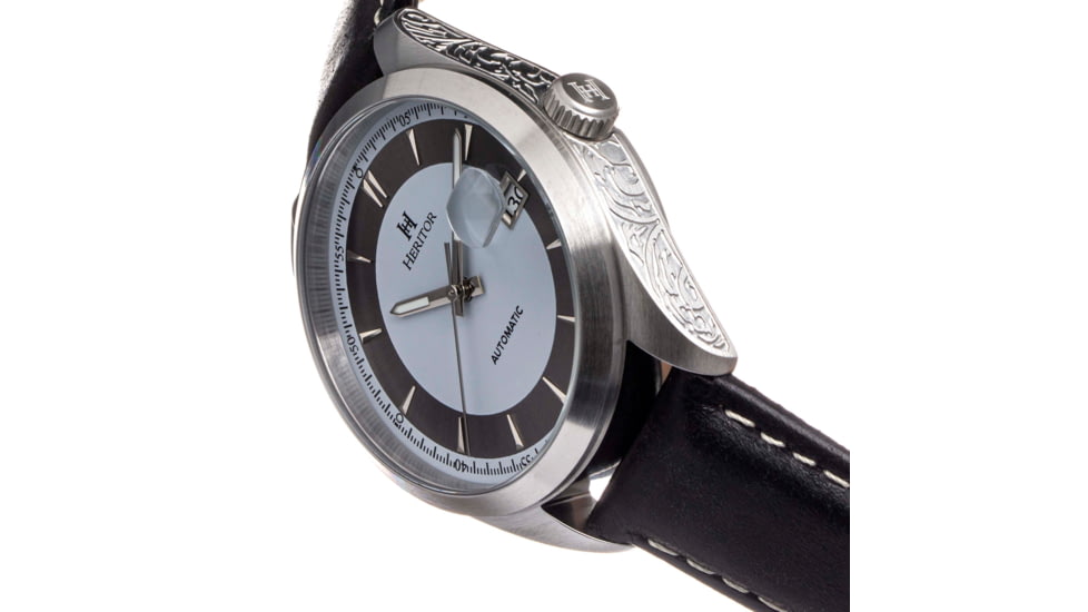 Heritor Automatic Leather-Band Watch w/Date, White/Black, HERHS1402, White/Black, One Size, HERHS1402