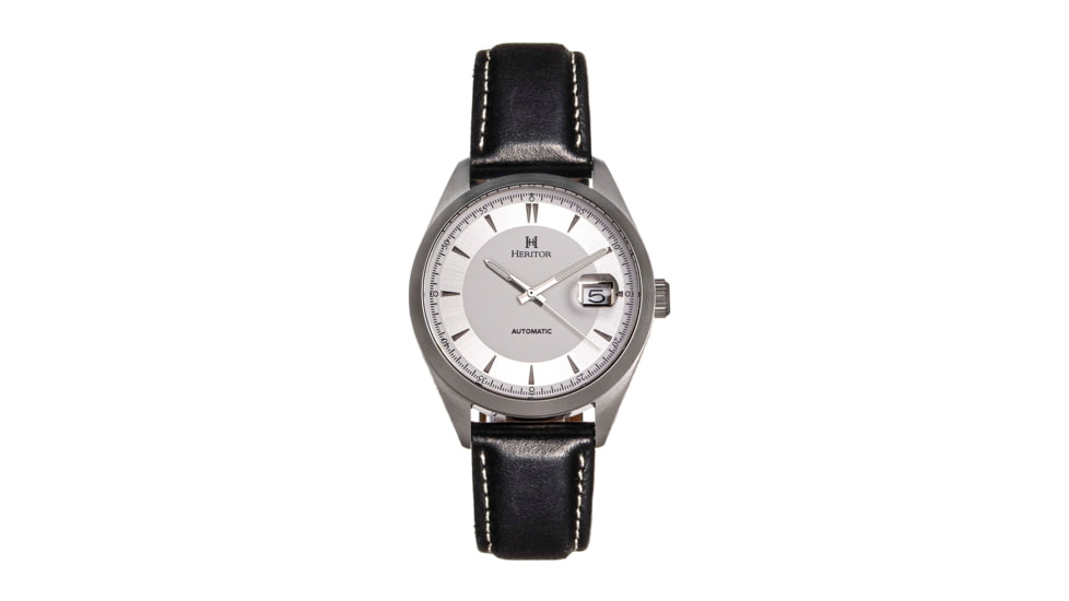 Heritor Automatic Leather-Band Watch w/Date, White/Black, HERHS1402, White/Black, One Size, HERHS1402