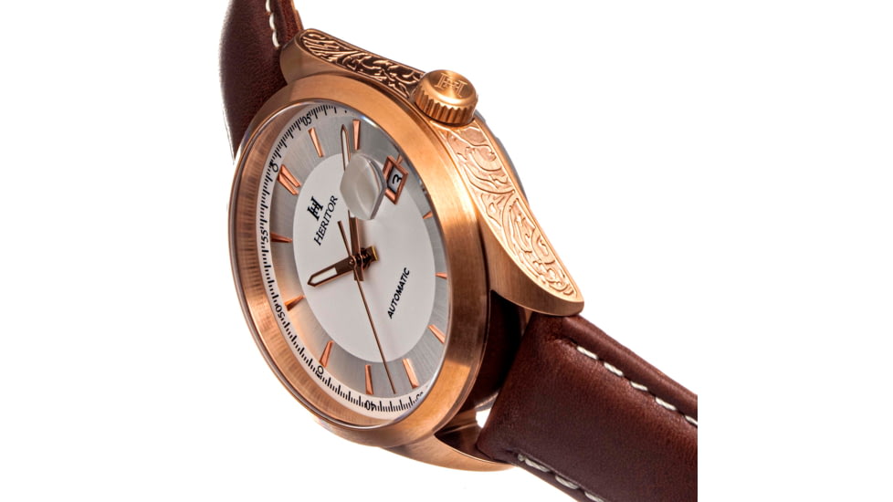 Heritor Automatic Leather-Band Watch w/Date, White/Rose Gold, HERHS1404, White/Rose Gold, One Size, HERHS1404