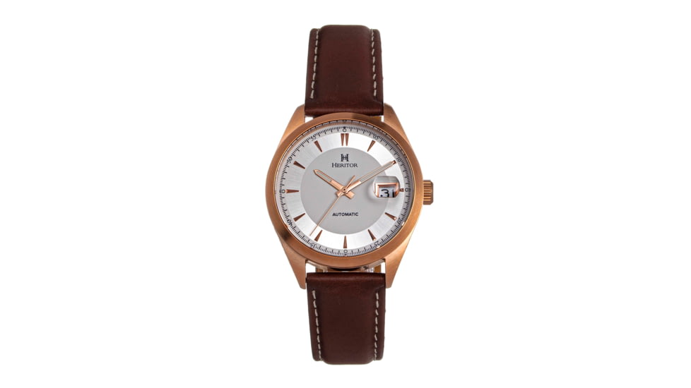Heritor Automatic Leather-Band Watch w/Date, White/Rose Gold, HERHS1404, White/Rose Gold, One Size, HERHS1404