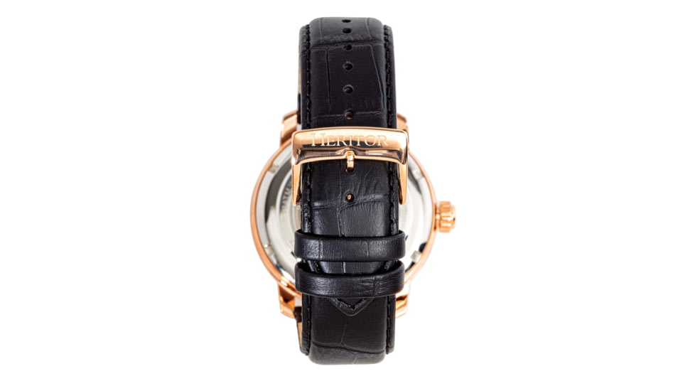 Heritor Automatic Maxim Semi-Skeleton Leather-Band Watch, Rose Gold/Black, One Size, HERHR8604