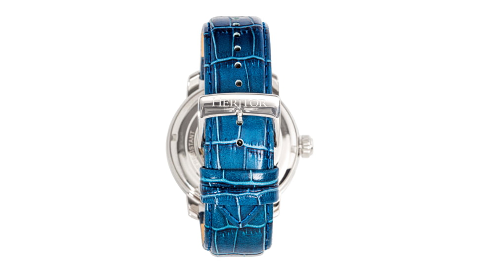 Heritor Automatic Maxim Semi-Skeleton Leather-Band Watch, Silver/Blue, One Size, HERHR8603
