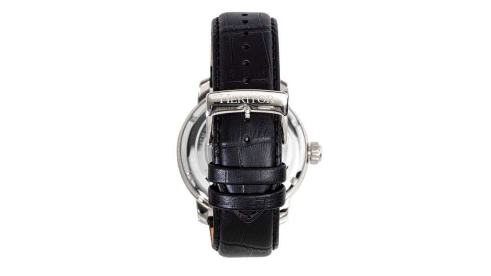 Heritor Automatic Maxim Semi-Skeleton Leather-Band Watch, Silver, One Size, HERHR8601