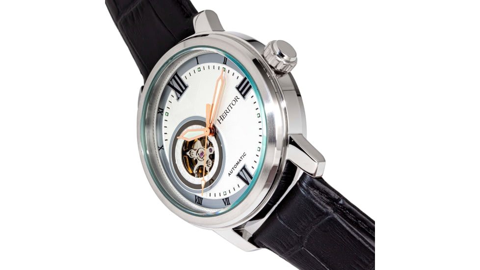 Heritor Automatic Maxim Semi-Skeleton Leather-Band Watch, Silver, One Size, HERHR8601