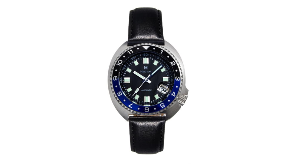 Heritor Automatic Pierce Genuine Leather-Band Watch w/Date, Black/Blue - Mens, HERHS1205