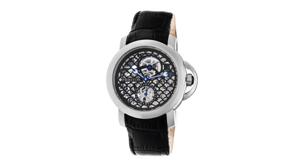 Heritor Automatic McKinley Skeleton Dial Leather Strap Watch, Silver/Black, Standard HERHR4002