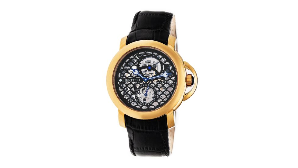 Heritor Automatic McKinley Skeleton Dial Leather Strap Watch, Gold/Black, Standard HERHR4004