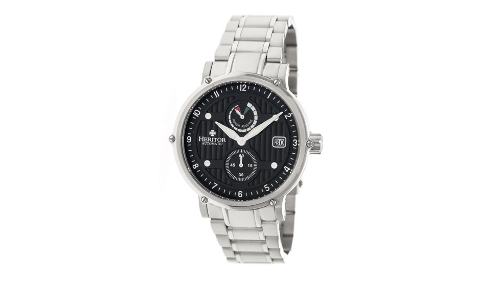 Heritor Leopold Bracelet Watch w/Date, Silver/Black, Standard HERHR4702