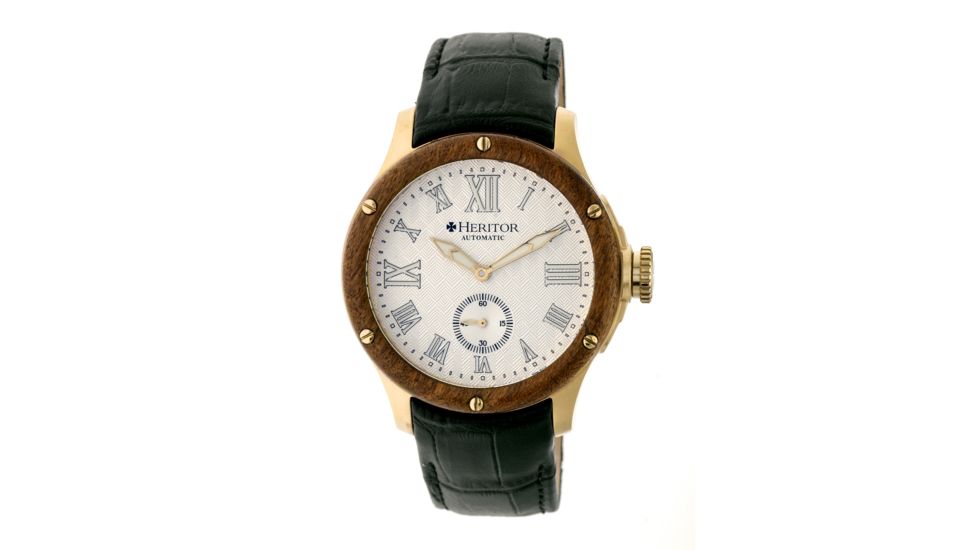 Heritor Montrichard Wood Bezel Leather-Band Watch, Gold/Silver, Standard HERHR4503