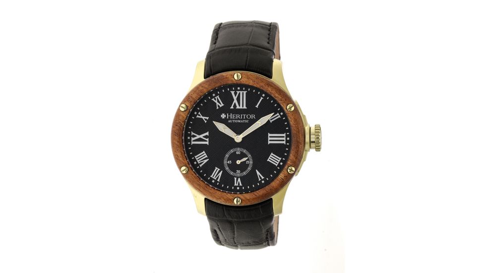 Heritor Montrichard Wood Bezel Leather-Band Watch, Gold/Black, Standard HERHR4504