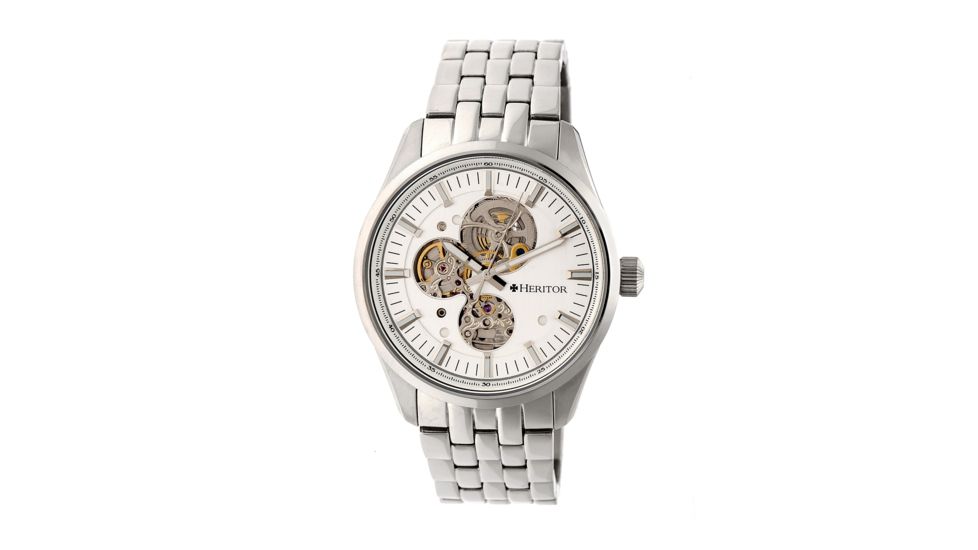 Heritor Stanley Semi-Skeleton Watch, Silver/Silver HERHR6501